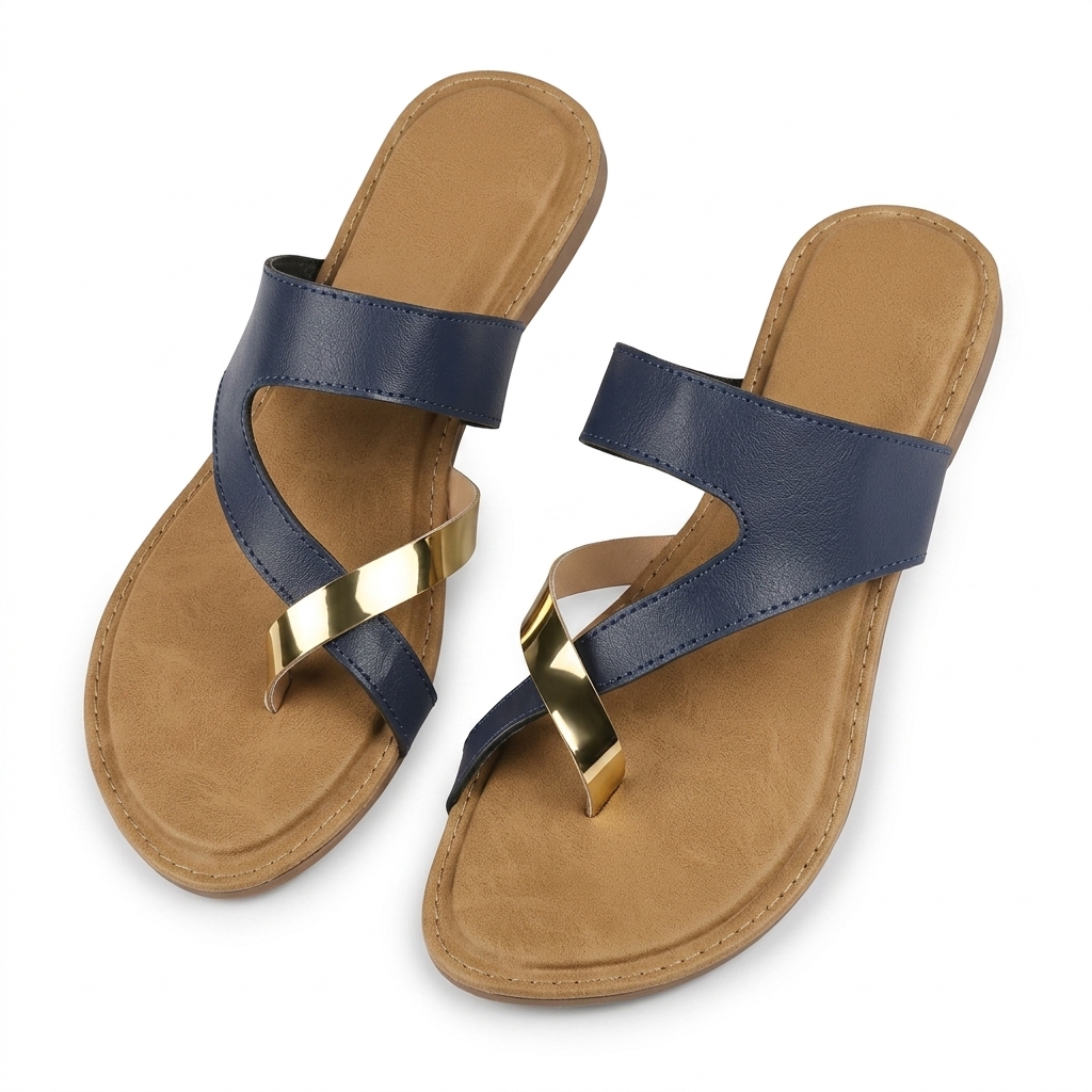 Stylish Navy Blue Toe-Ring Flat Sandals for Women