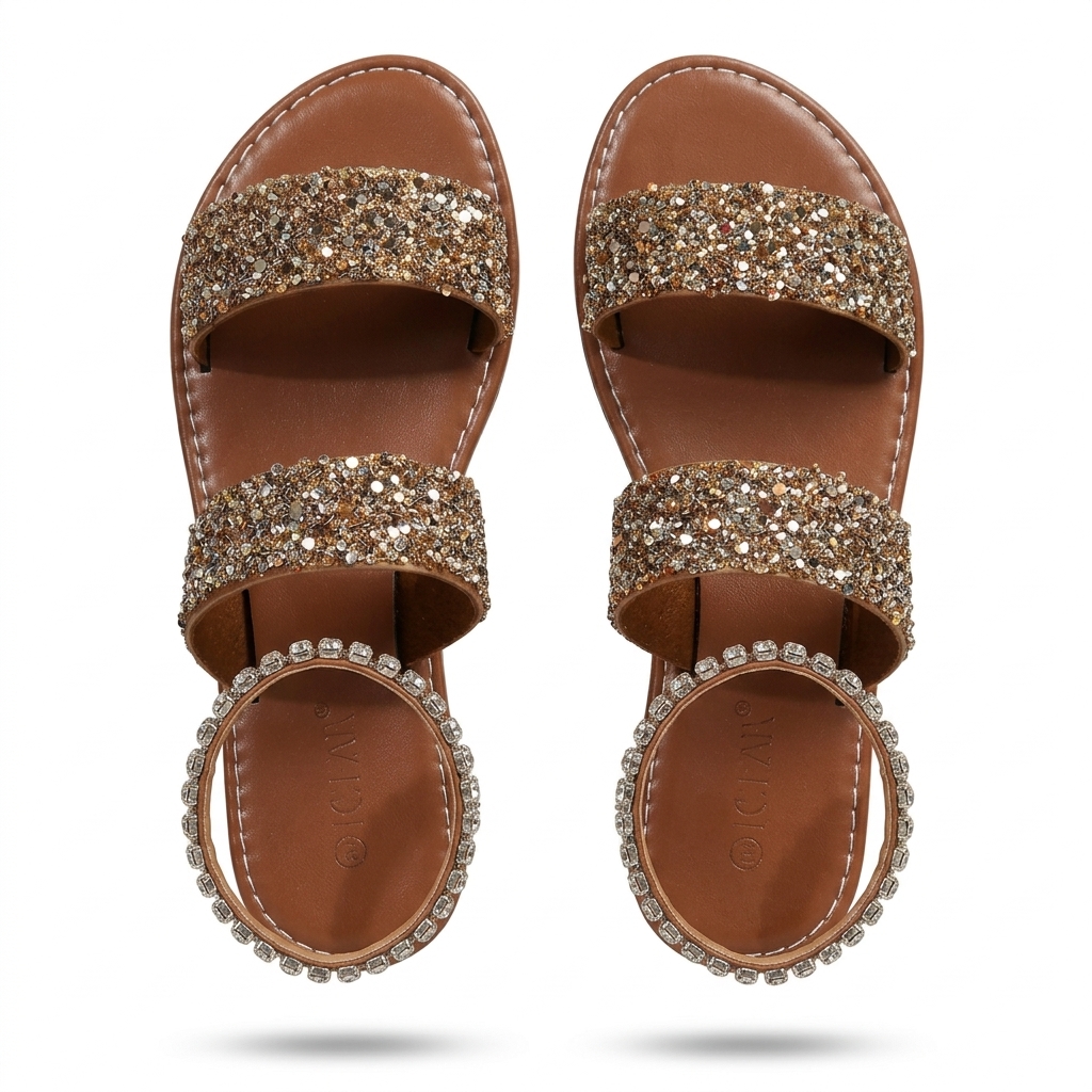 Women's Glitter Flat Sandals | Trendy Footwear