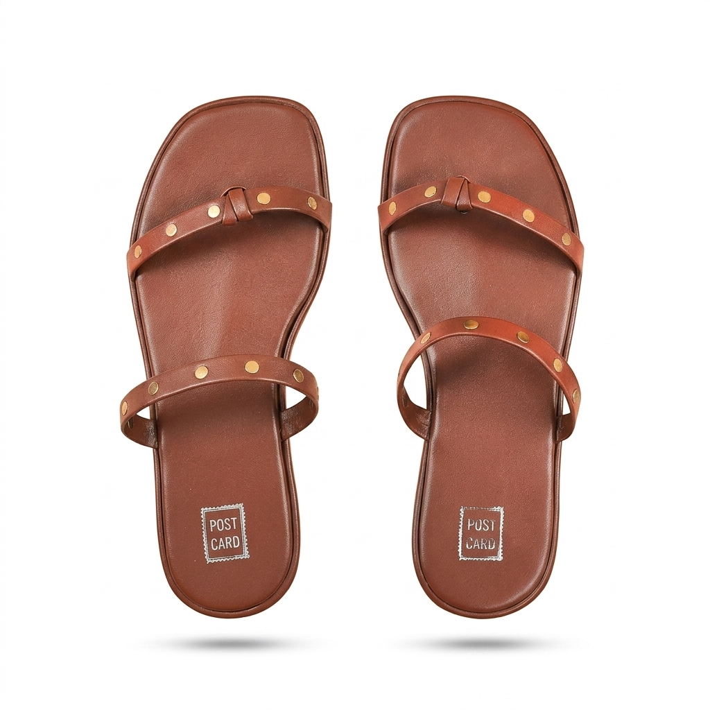 Women's Stylish Brown Flat Studded Sandals