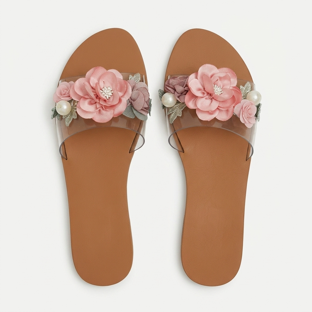Floral Transparent Strap Flats for Women
