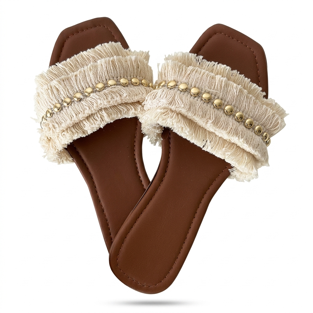 Stylish Fringe Studded Flat Sandals for Women