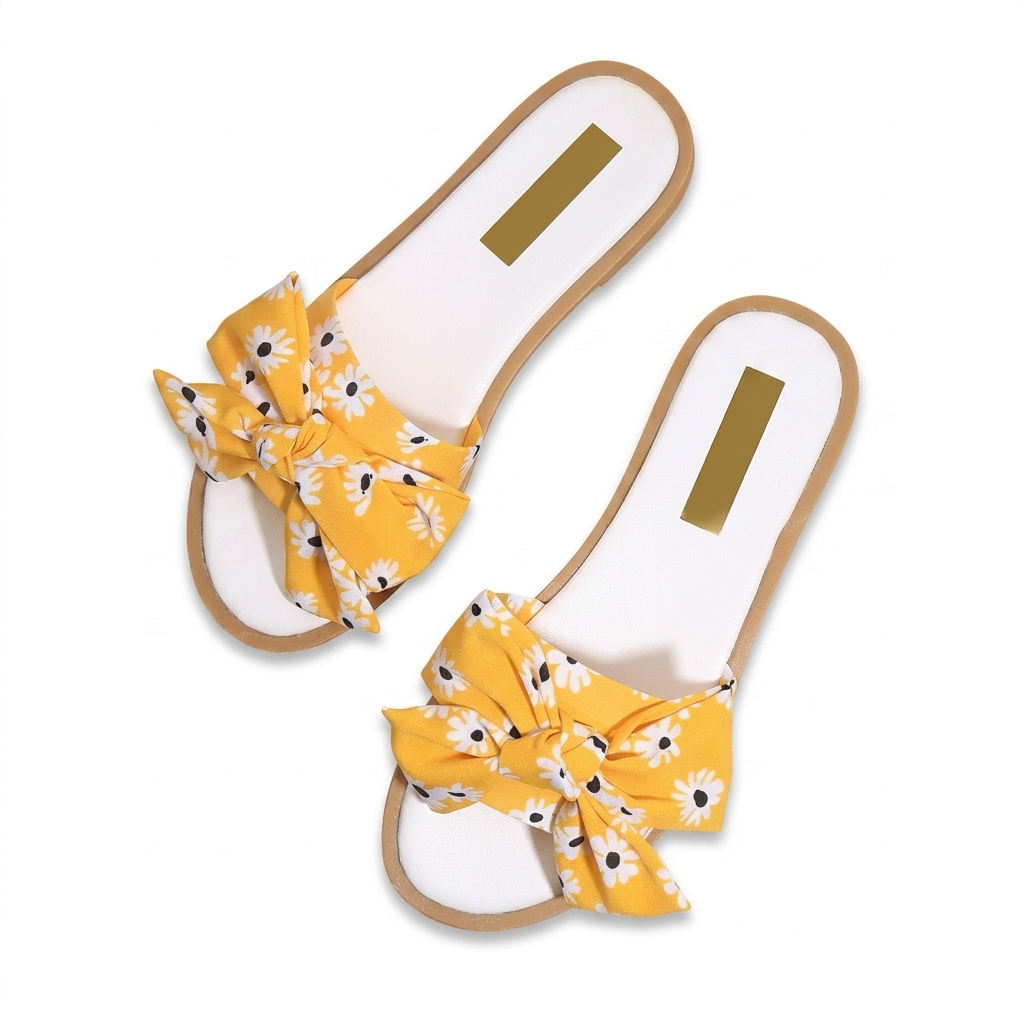 Yellow Floral Bow Flat Sandals for Women