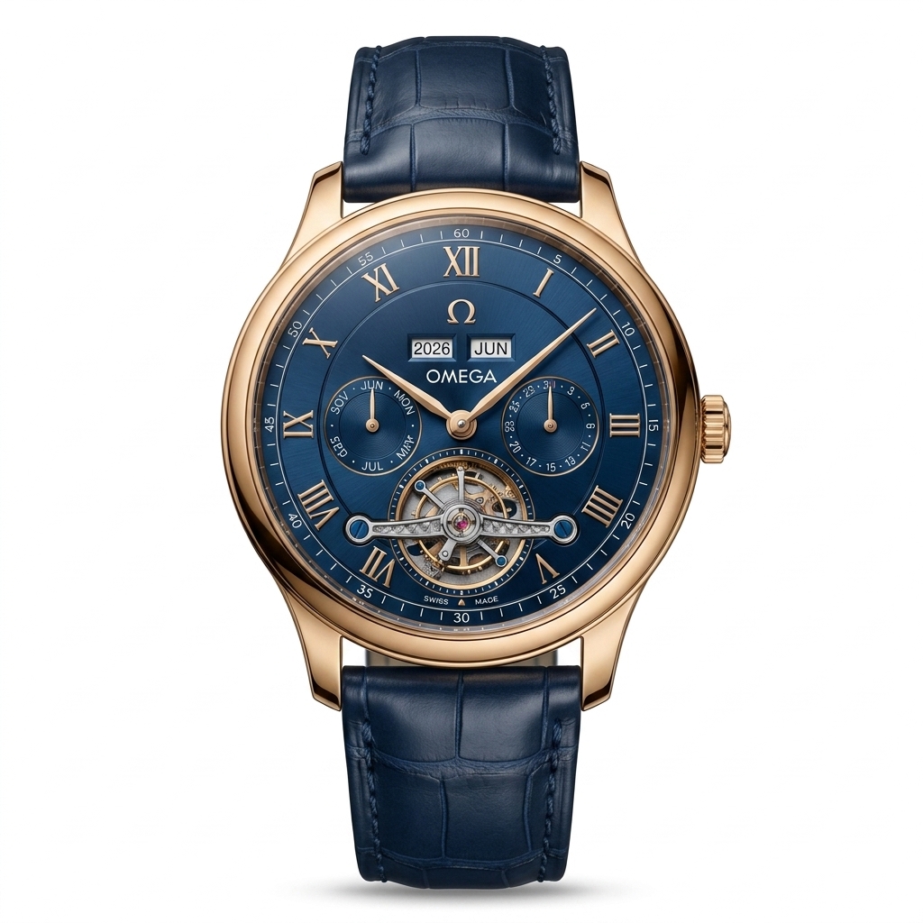 Omega De Ville Tourbillon Rose Gold Blue Dial Watch