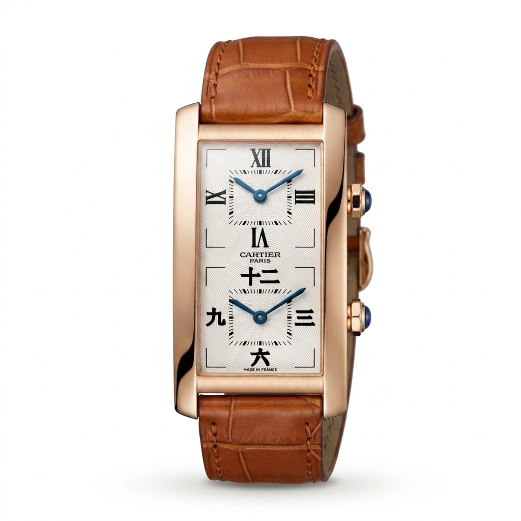 Men's Dual Time Analog Watch with Leather Strap
