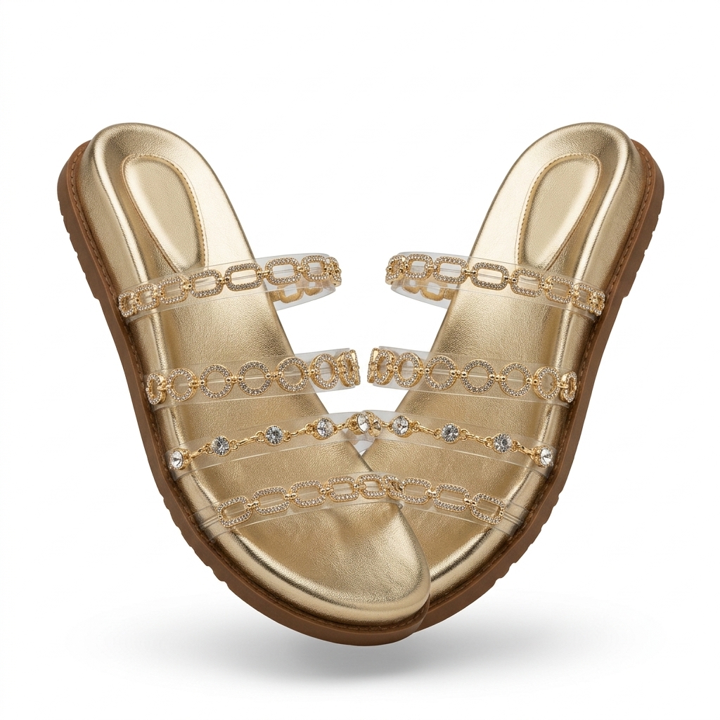 Gold Embellished Flat Sandals for Women
