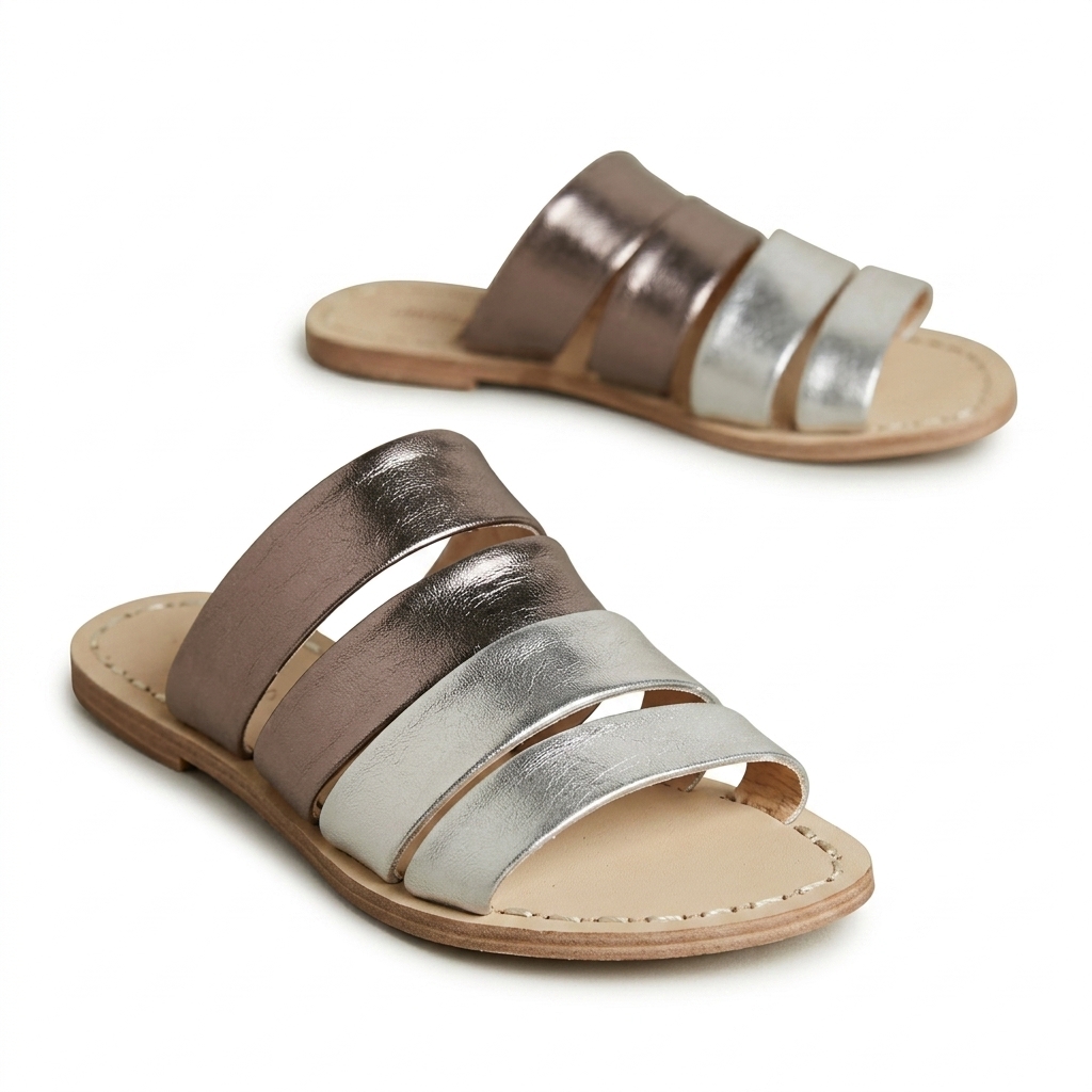 Stylish Metallic Dual-Strap Flat Sandals for Women