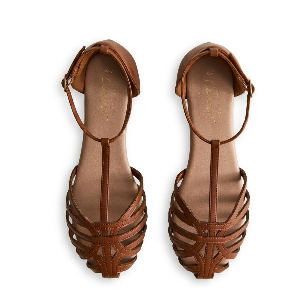 Stylish Brown T-Strap Flat Sandals for Women