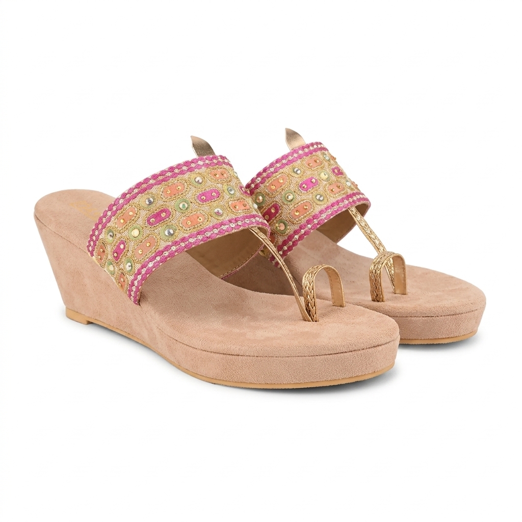 Ethnic Embroidered Wedge Heels for Women