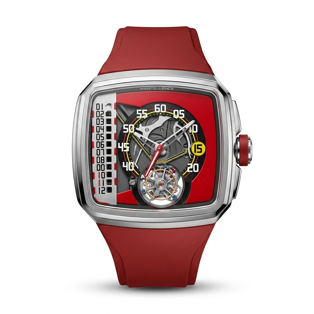 Mantellence Style Red Strap Square Dial Watch