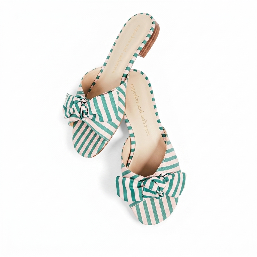 Stylish Striped Bow Flat Mules for Women