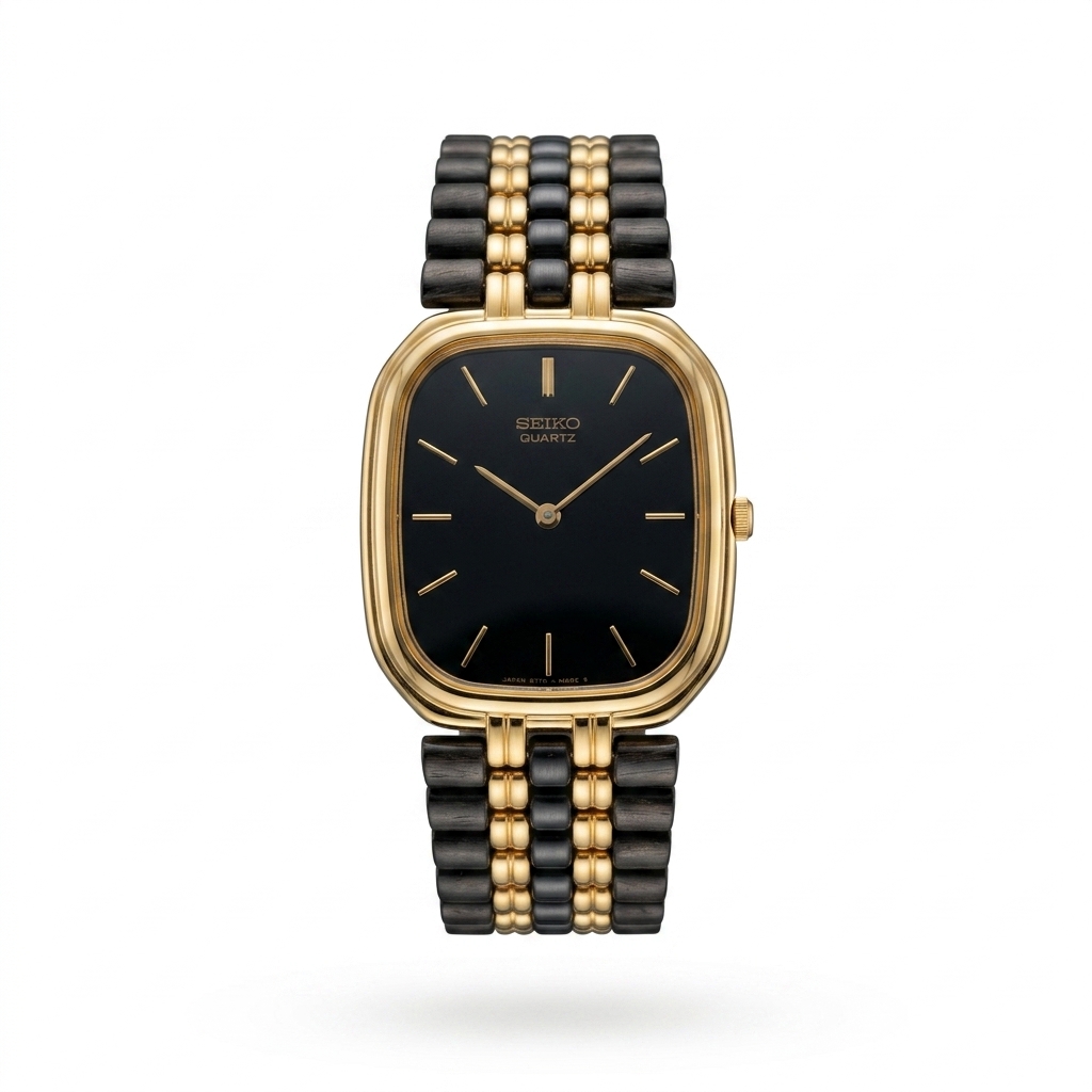 Seiko Quartz Gold Black Dial Watch
