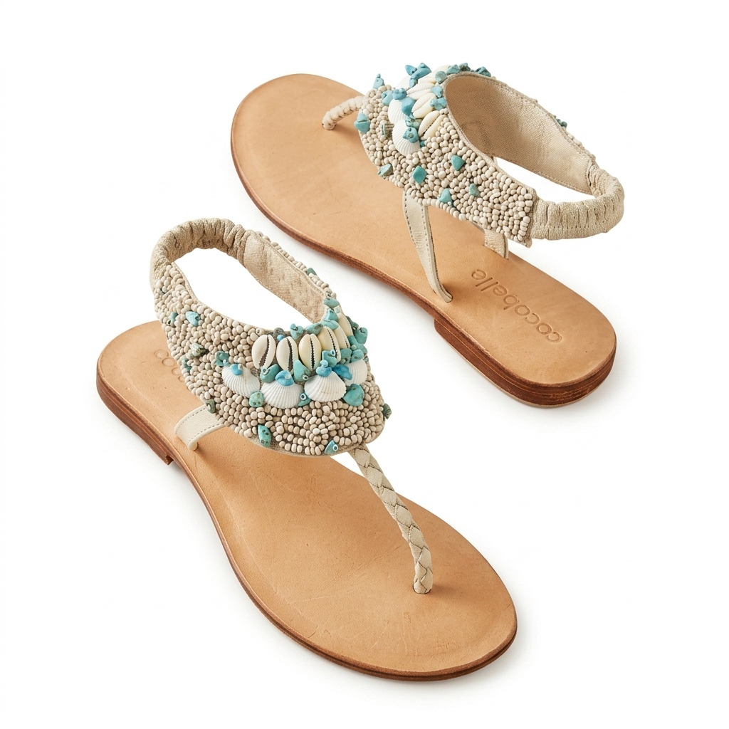 Ethnic Beaded Flat Sandals for Women