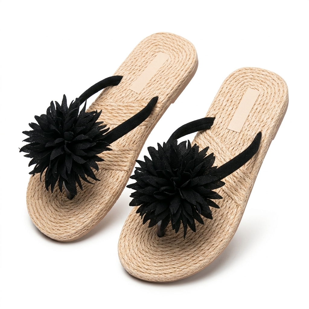 Floral Jute Sole Flip Flops for Women