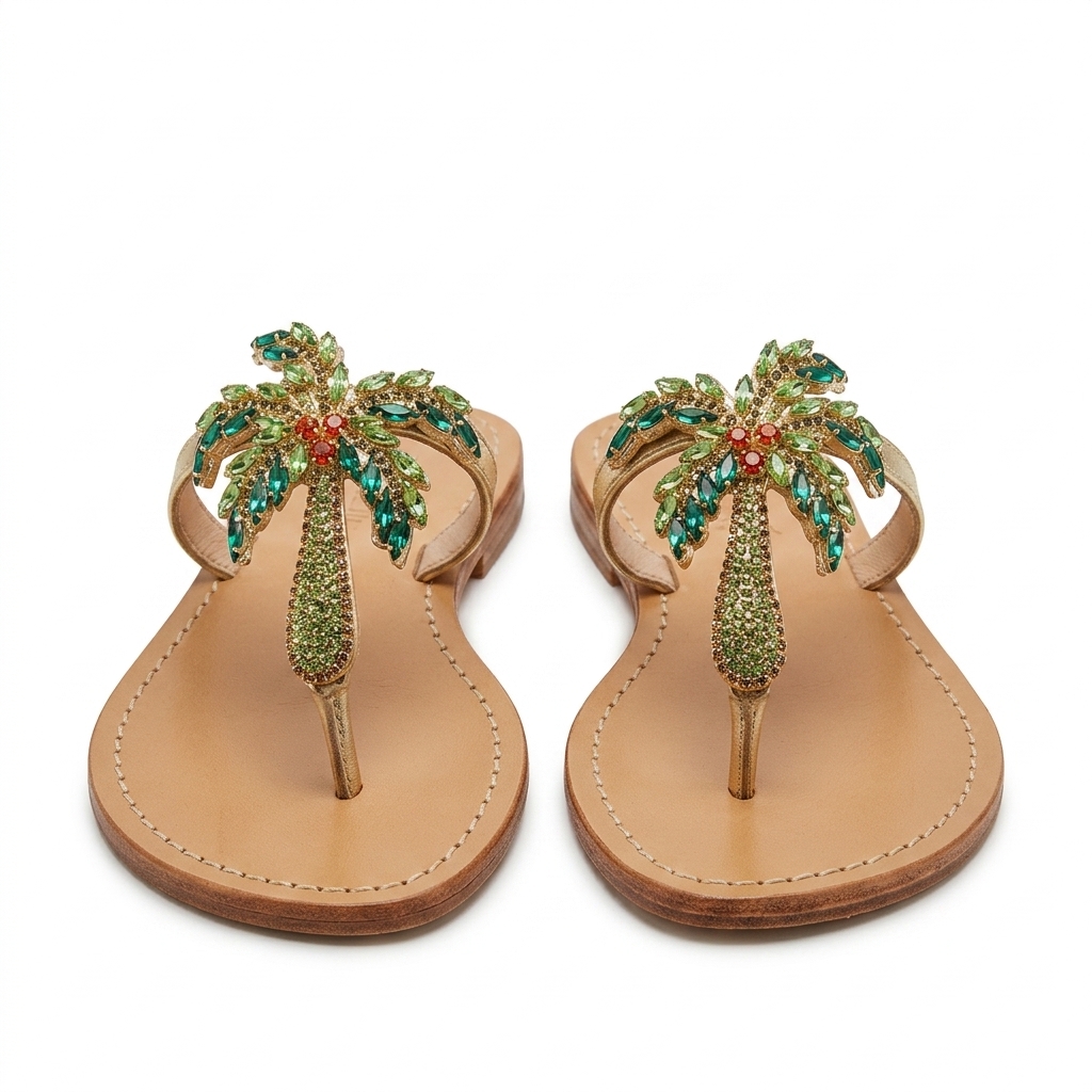 Sparkle Palm Tree Flat Sandals for Women