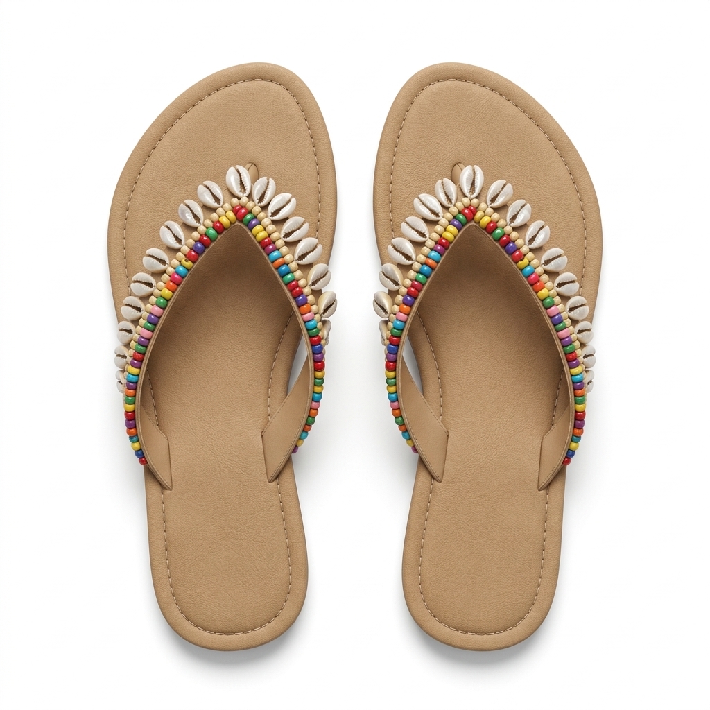 Women's Ethnic Shell Bead Flat Sandals