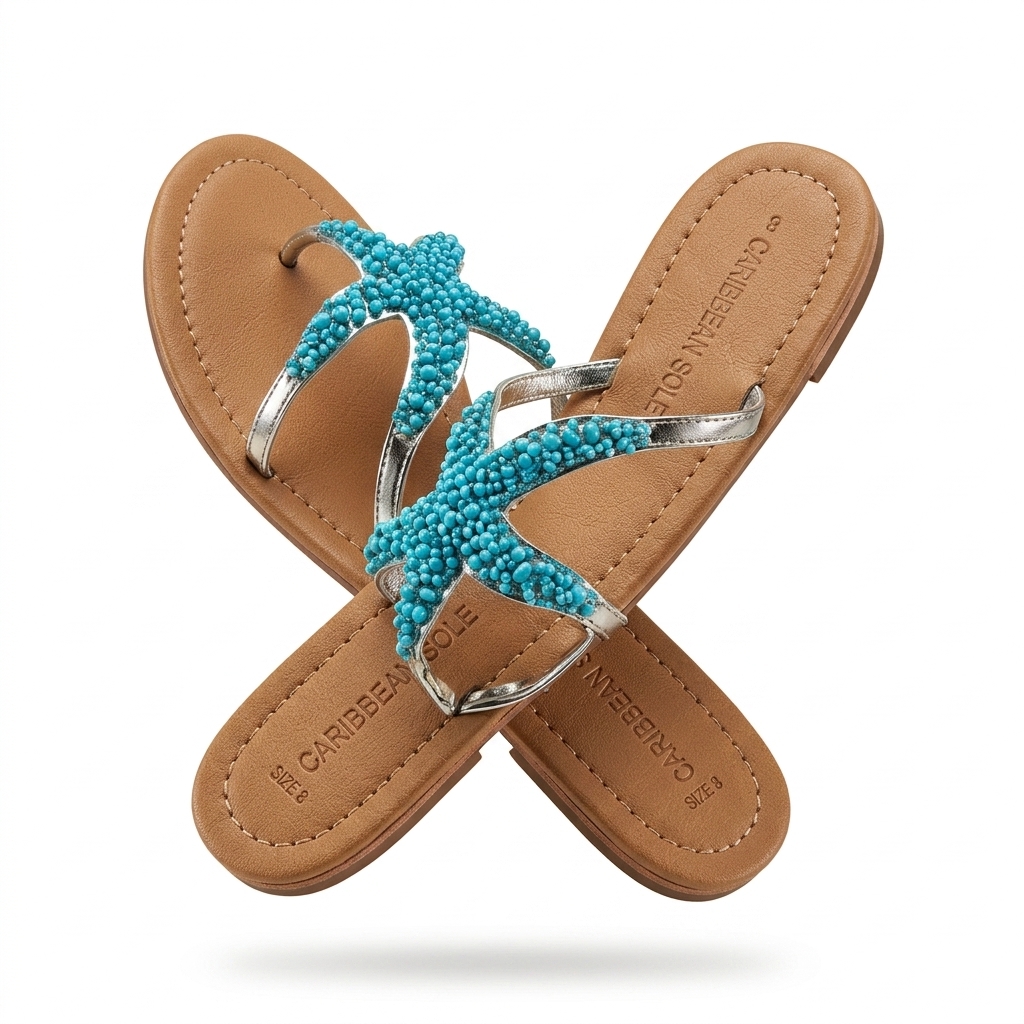 Starfish Beaded Flat Sandals for Women