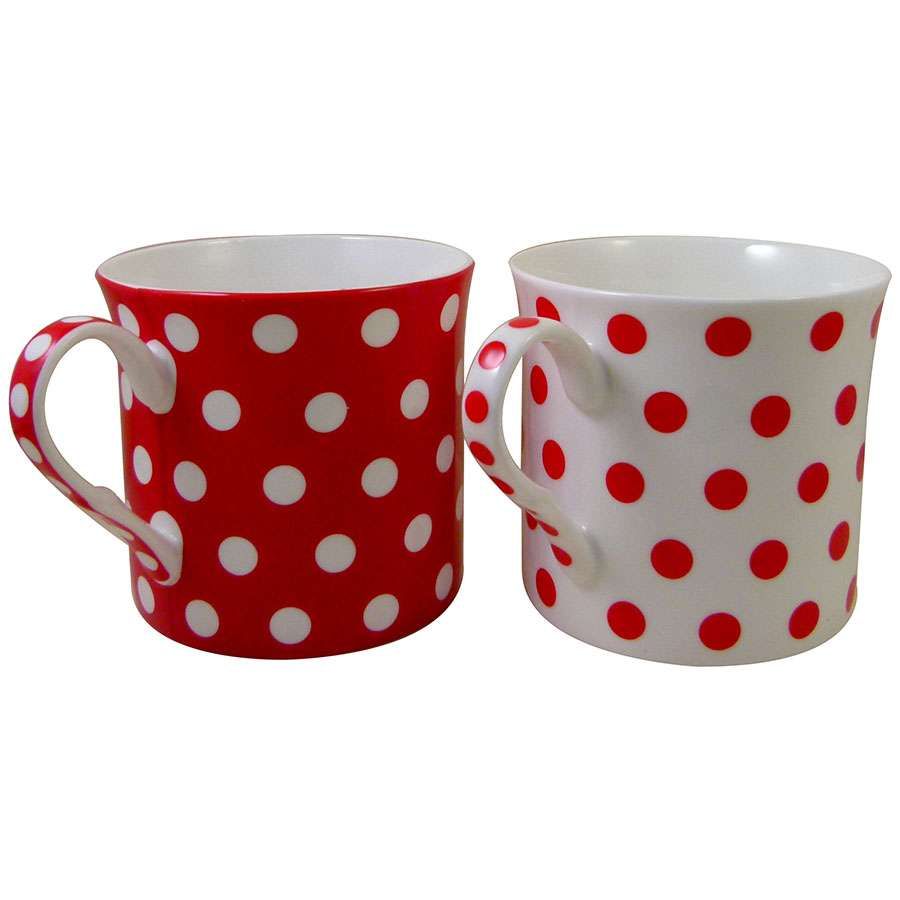 Polka Dot Ceramic Coffee Mugs (Set of 2)