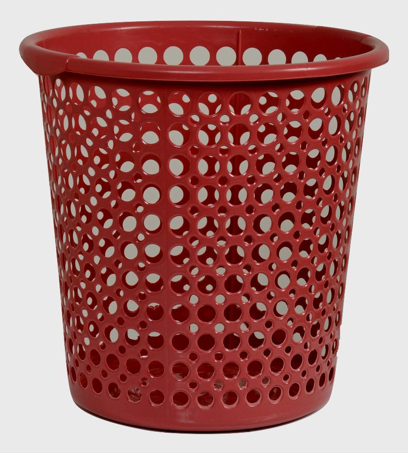 Red Perforated Plastic Laundry Basket for Home Storage
