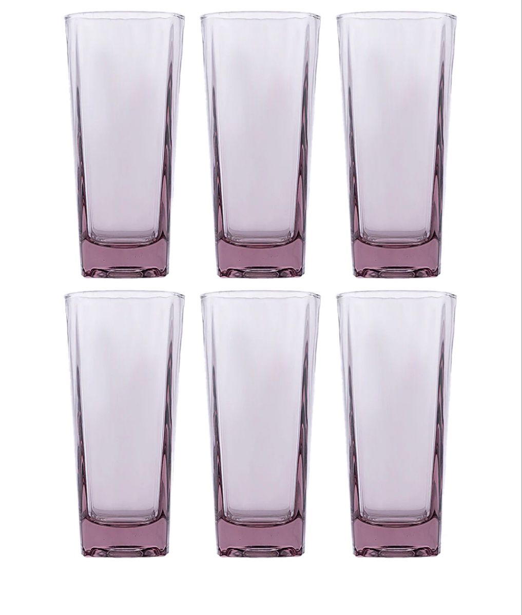 Clear Purple Base Square Drinking Glasses Set of 6