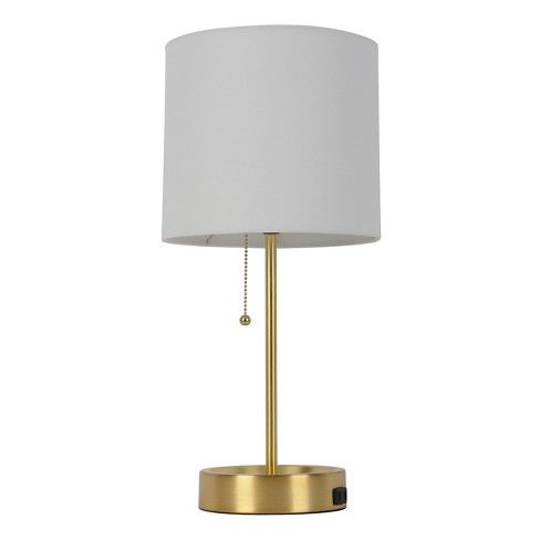 Gold Table Lamp with White Shade & USB Port