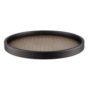 Stylish Round Faux Leather Woven Tray