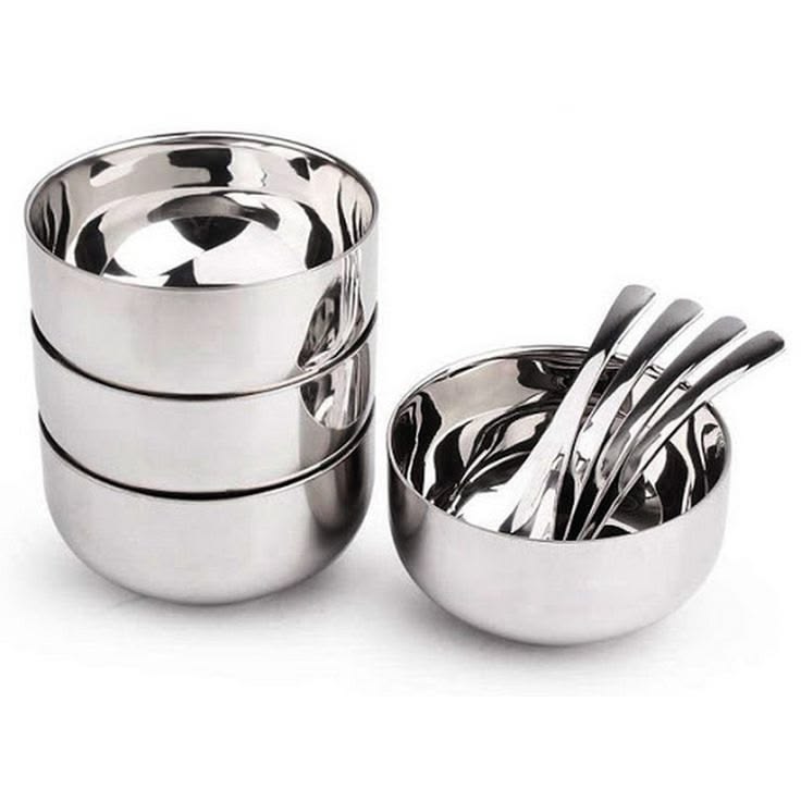 Stainless Steel Bowl & Spoon Set (4+4 Pcs)