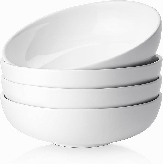 Elegant White Ceramic Dinner Bowls Set of 4