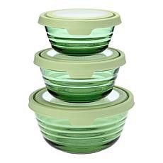 Ribbed Glass Food Storage Bowls Set of 3 Green