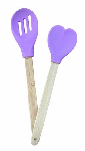 Silicone Wood Kitchen Spatula & Slotted Spoon Set