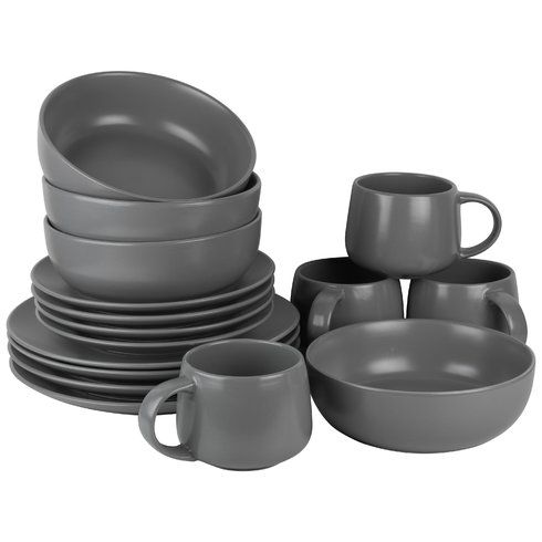 24 Pcs Matte Grey Ceramic Dinnerware Set