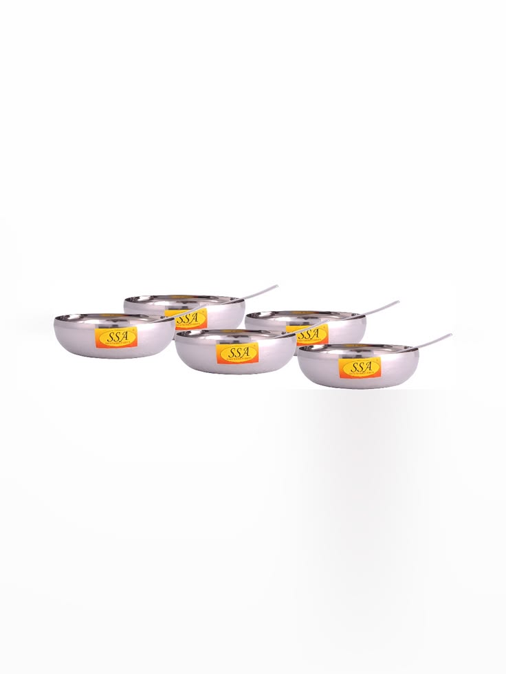 Stainless Steel Katori & Spoon Set (6 Pcs)