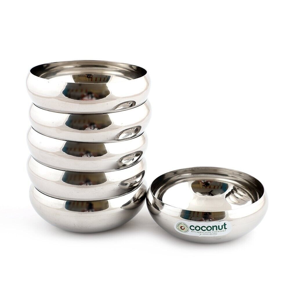Coconut Stainless Steel Katori Bowl Set (6 Pcs)
