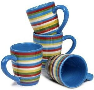 Colorful Striped Ceramic Coffee Mugs Set of 4