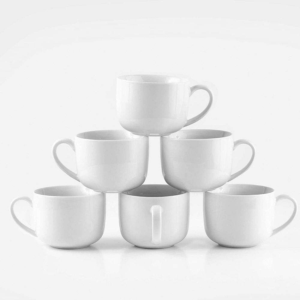 White Ceramic Coffee Mugs Set of 6