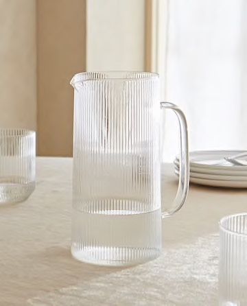 Elegant Fluted Ribbed Glass Water Pitcher for Dining
