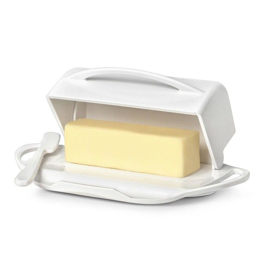 White Butter Container with Lid & Knife
