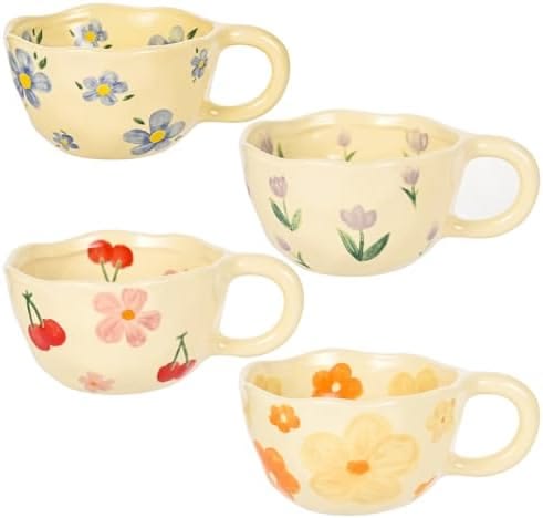 Floral Ceramic Mugs | Set of 4 Tea Coffee Cups