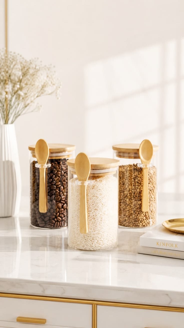 Glass Storage Jars Set with Bamboo Lids & Spoons