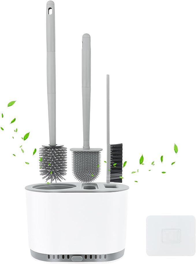 Silicone Toilet Brush Set with Holder | Bathroom Cleaner