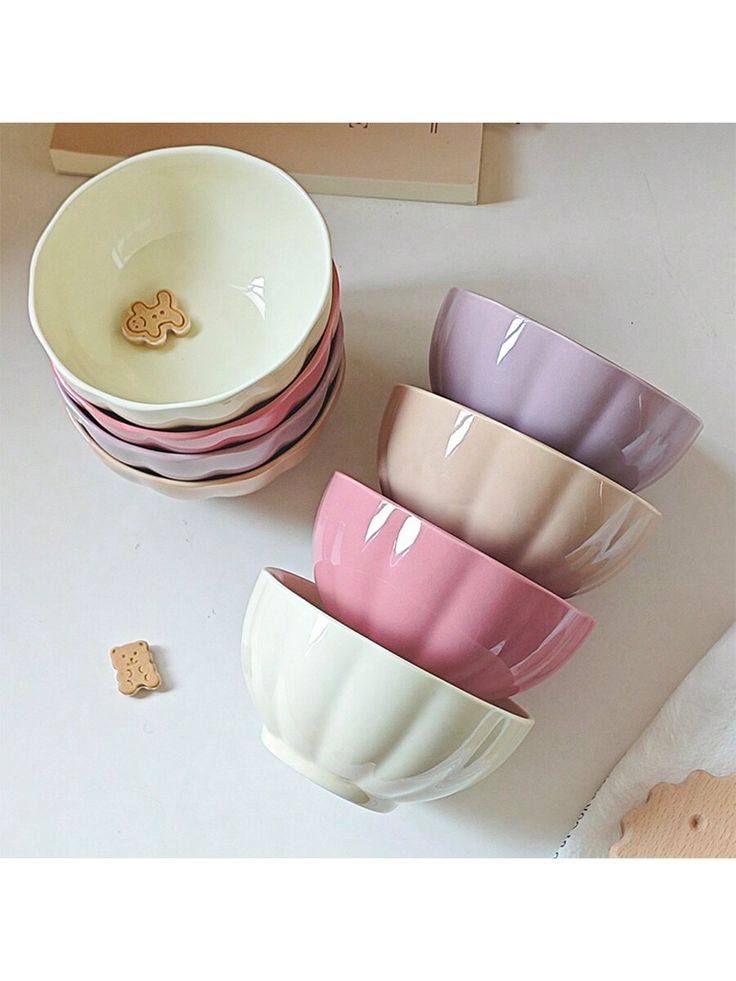 Pastel Fluted Ceramic Bowls Set of 6