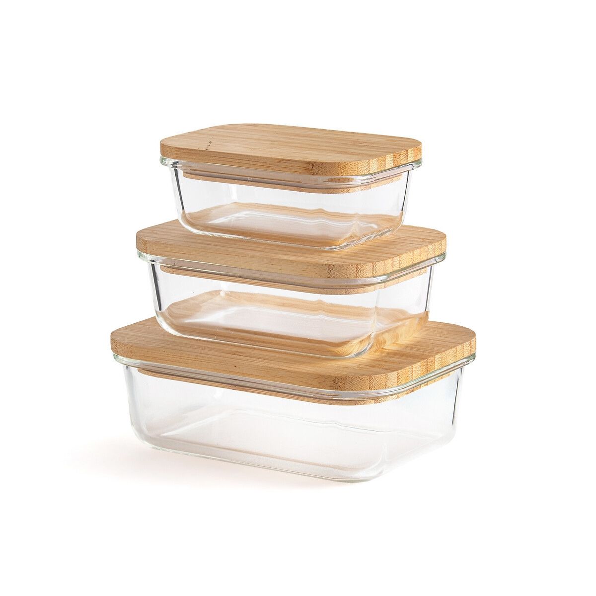 Glass Food Storage Containers Set of 3 with Bamboo Lids