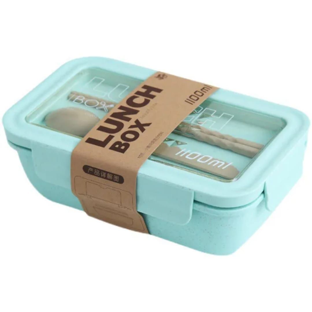 1100ml Wheat Straw Lunch Box w/ Spoon Chopsticks