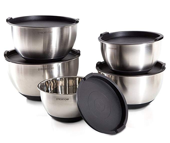 Stainless Steel Mixing Bowl Set with Lids, Non-Slip