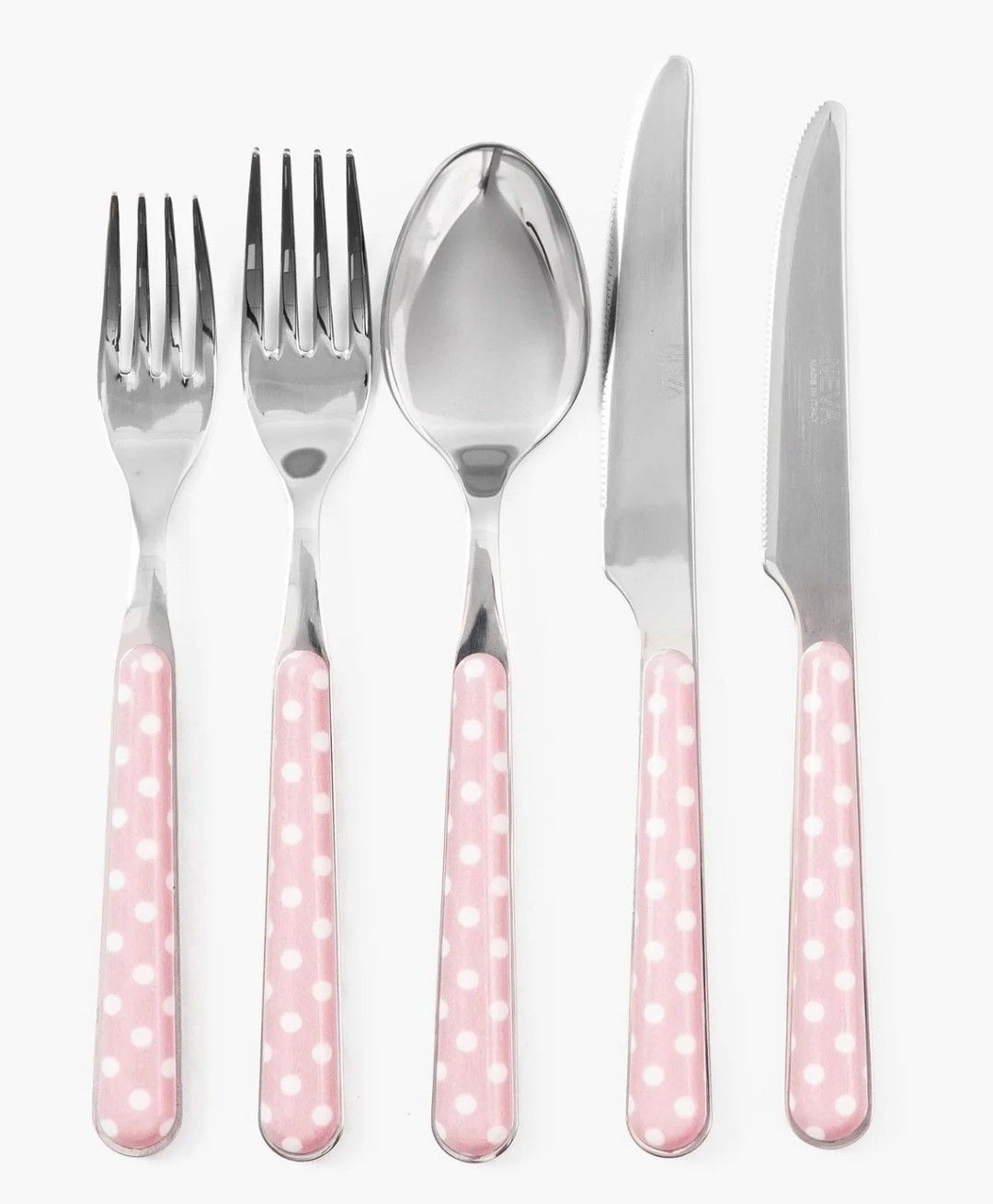 Pink Polka Dot Cutlery Set | 5-Piece Dinnerware