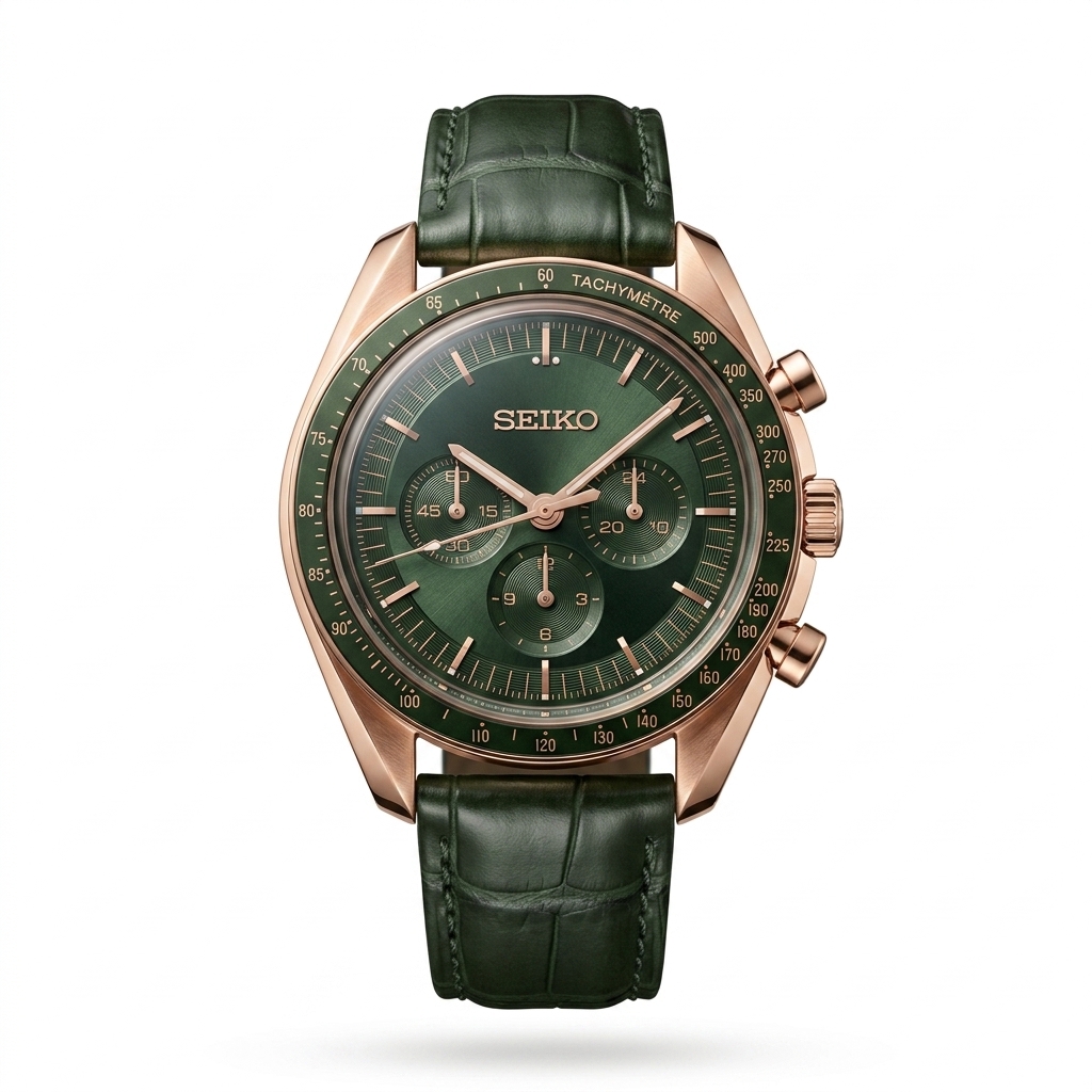 Seiko Men's Rose Gold Green Chrono Watch