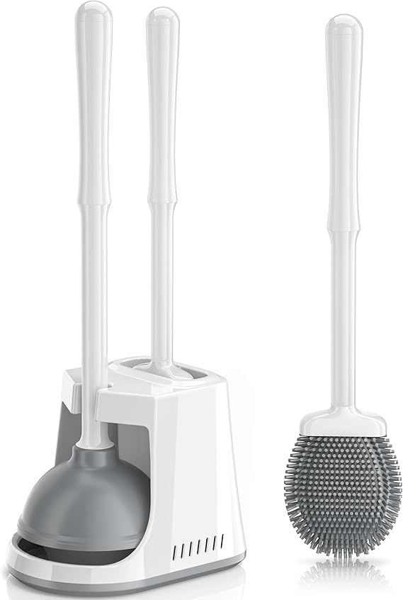Silicone Toilet Brush Plunger Set with Caddy