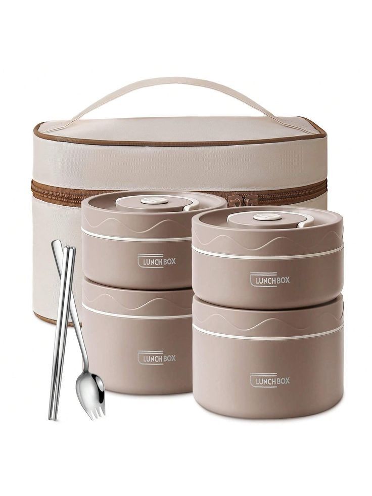 Insulated Lunch Box Set with Bag & Steel Cutlery