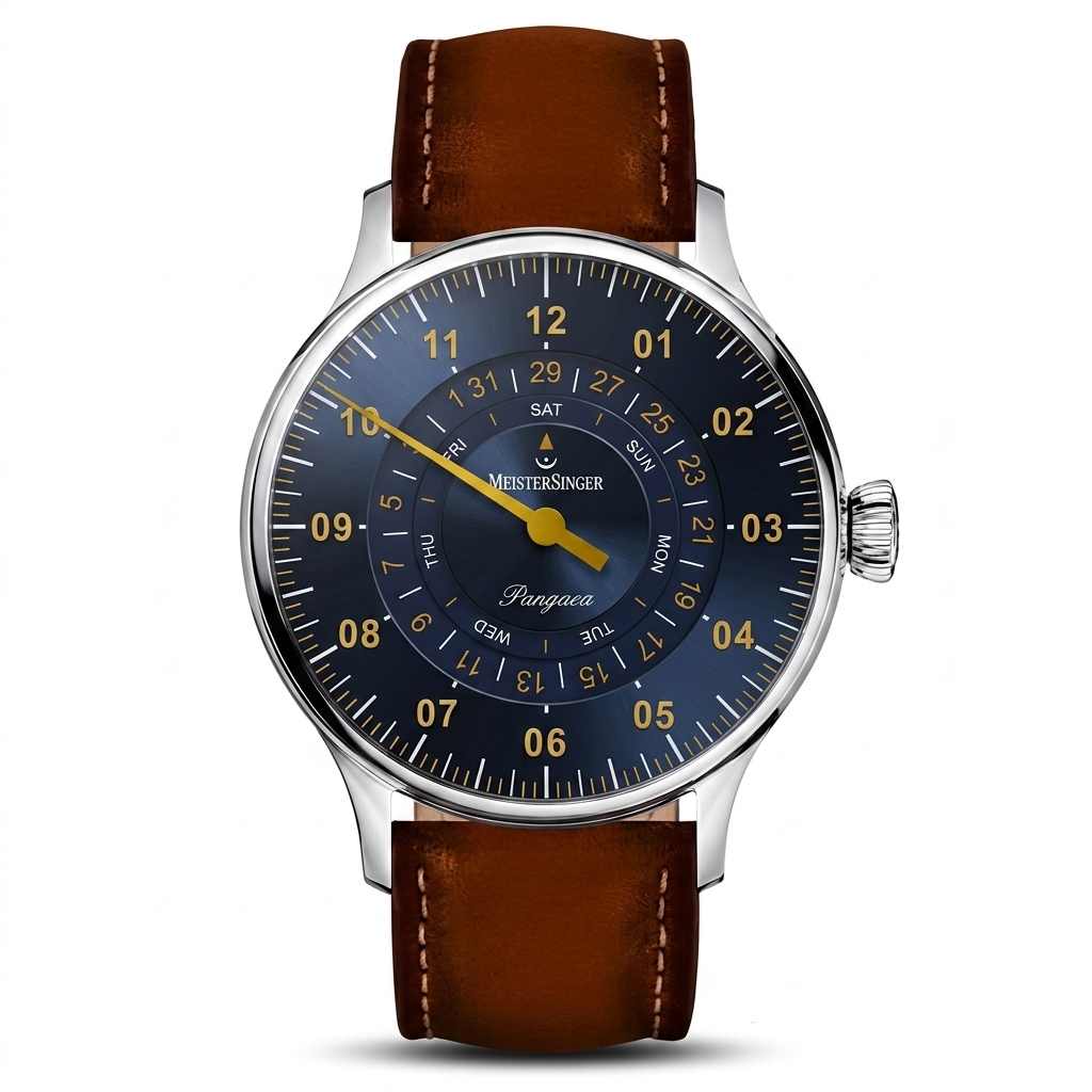 MeisterSinger Pangaea Watch | Blue Dial Brown Leather