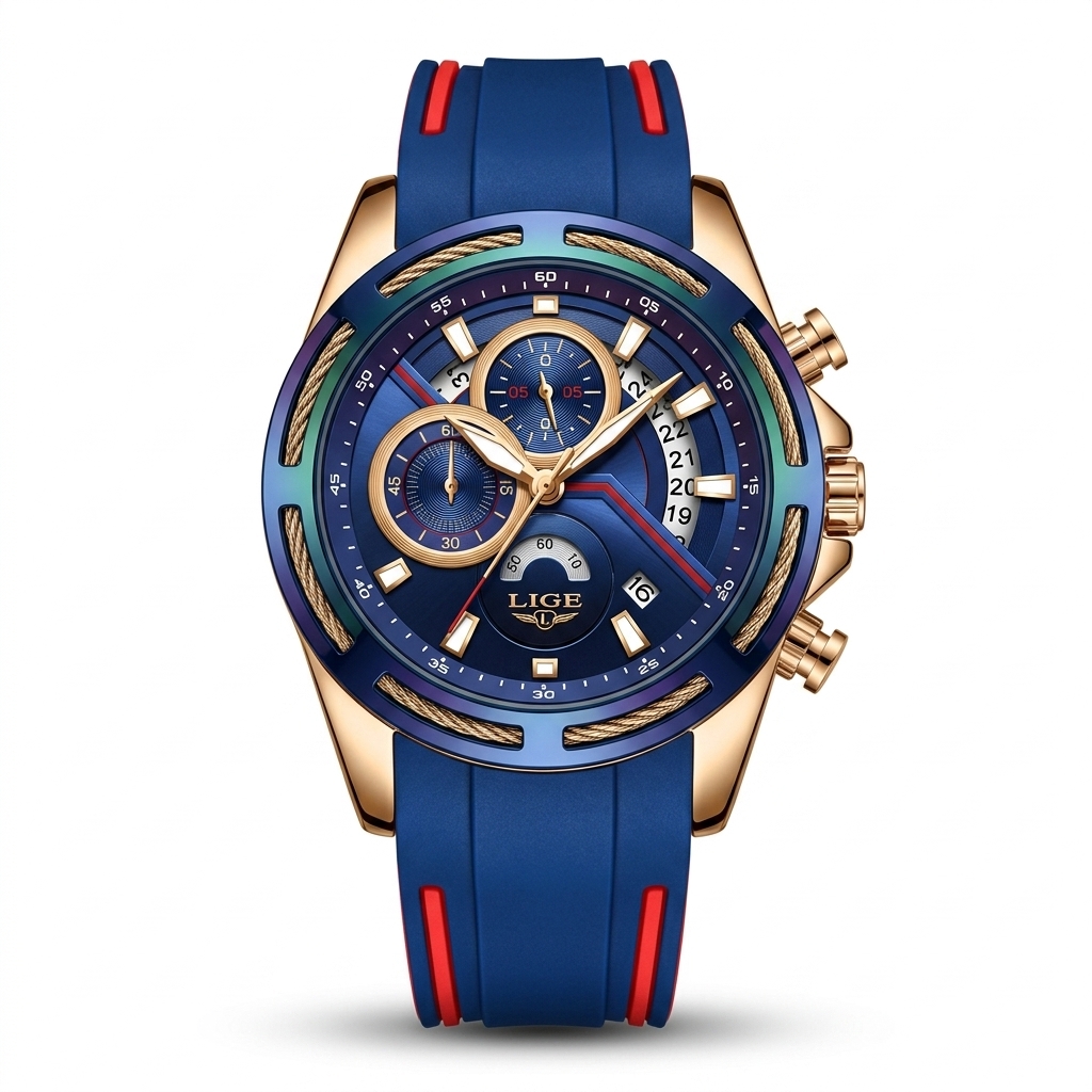 Stylish LIGE Men's Blue Chronograph Watch