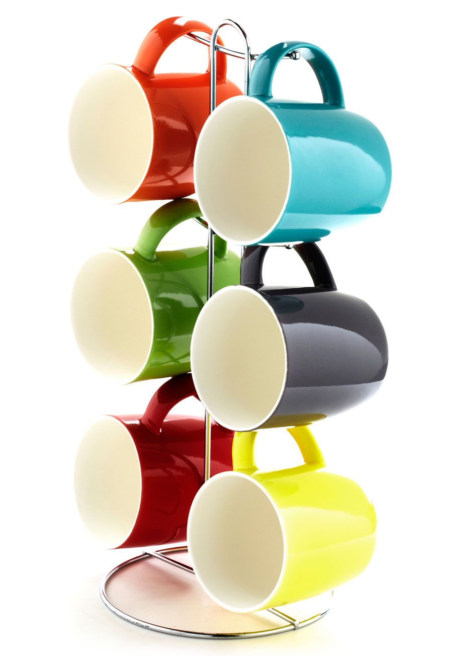 Colorful Ceramic Mug Set with Stand